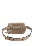 Pre-loved Fendi shearling belt bag taupe with gold hardware, imported from the UK