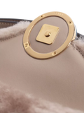Pre-loved Fendi shearling belt bag taupe with gold hardware, imported from the UK