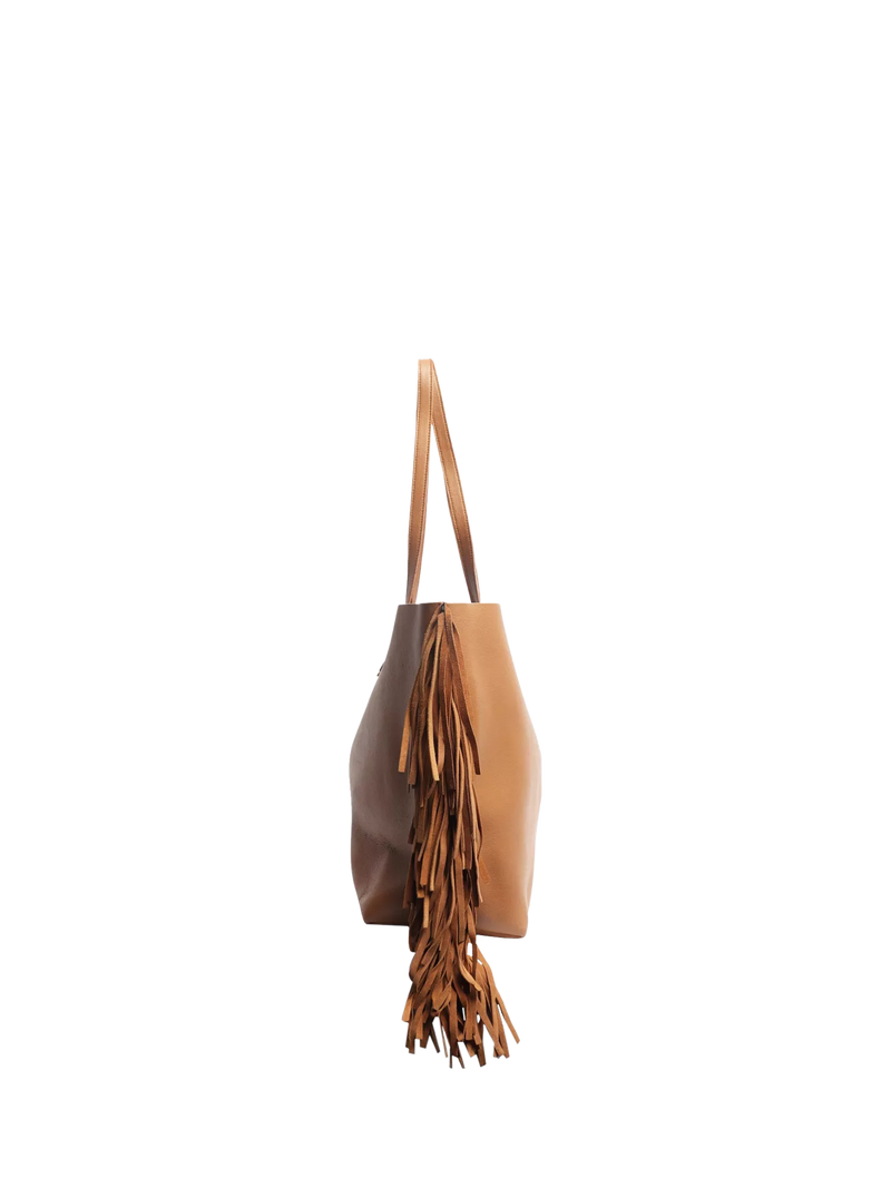Pre-loved Saint Laurent brown fringed leather tote bag - British product