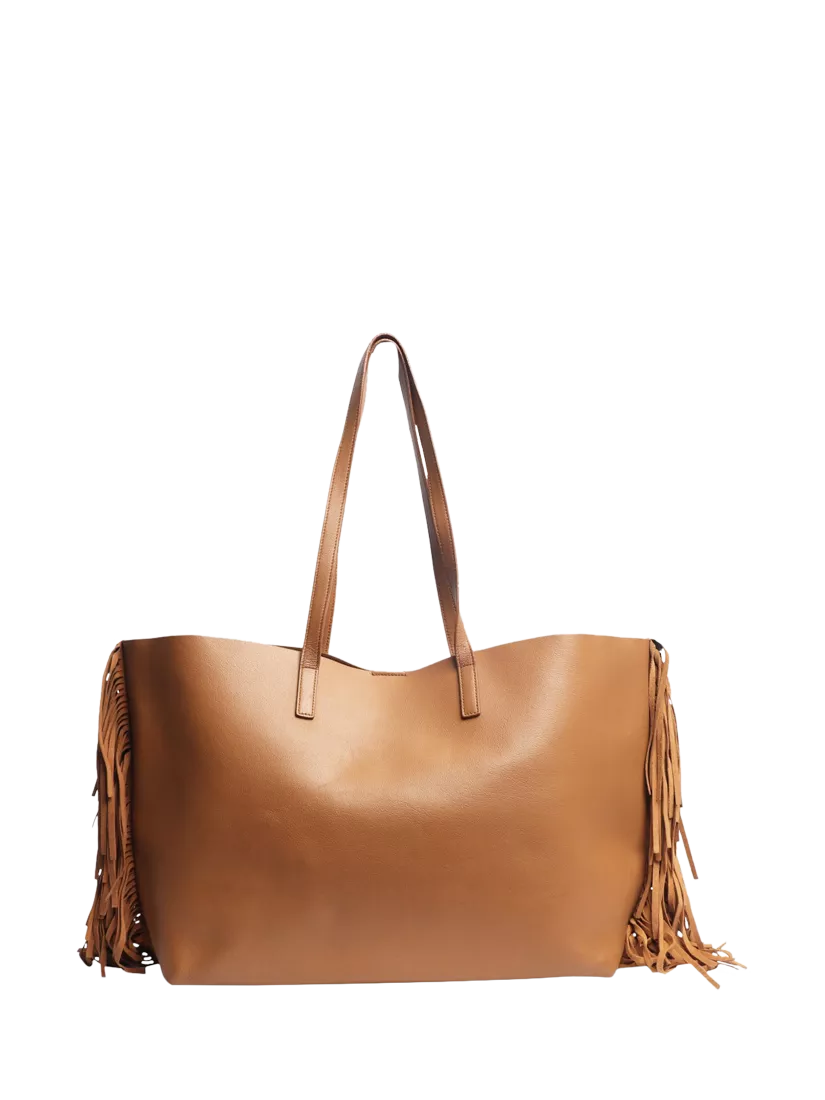 Pre-loved Saint Laurent brown fringed leather tote bag - British product