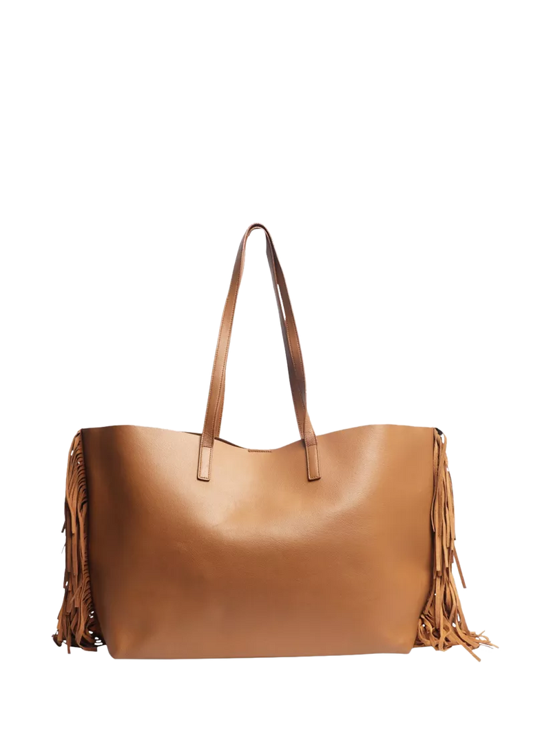 Pre-loved Saint Laurent brown fringed leather tote bag - British product