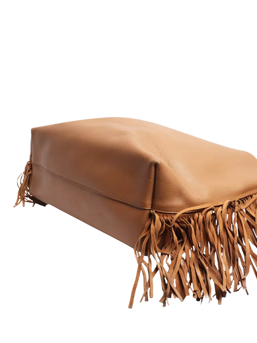 Pre-loved Saint Laurent brown fringed leather tote bag - British product