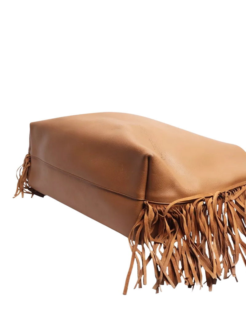 Pre-loved Saint Laurent brown fringed leather tote bag - British product