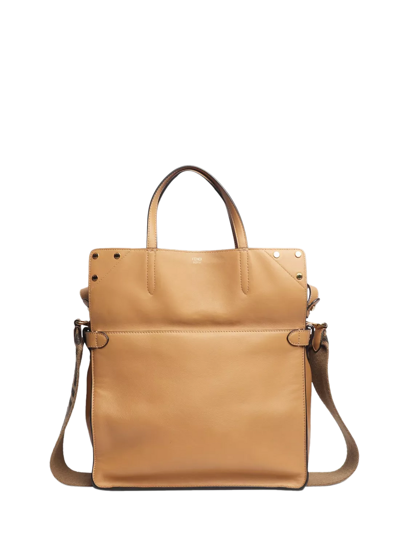 Fendi Flip tote bag in tan leather with gold hardware - British product