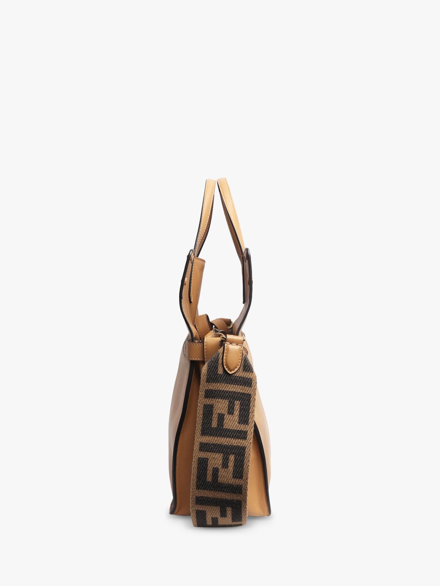 Fendi Flip tote bag in tan leather with gold hardware - British product