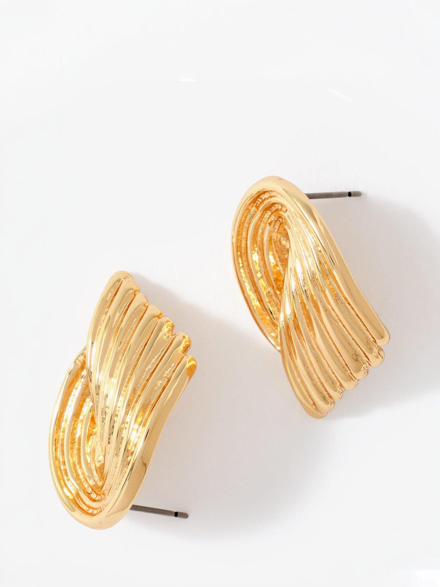 Mint Velvet Gold Ridged Wing Stud Earrings, imported from the UK