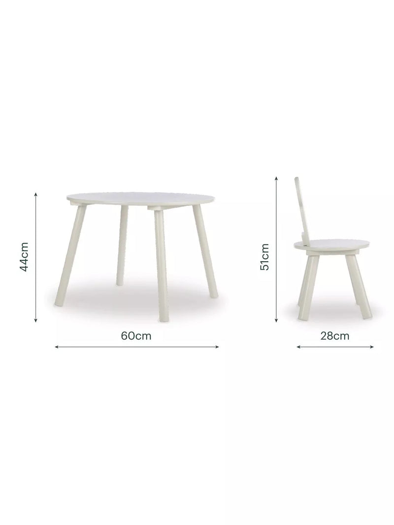 CuddleCo white kids table and chairs set, imported from the UK