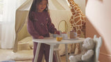 CuddleCo white kids table and chairs set, imported from the UK
