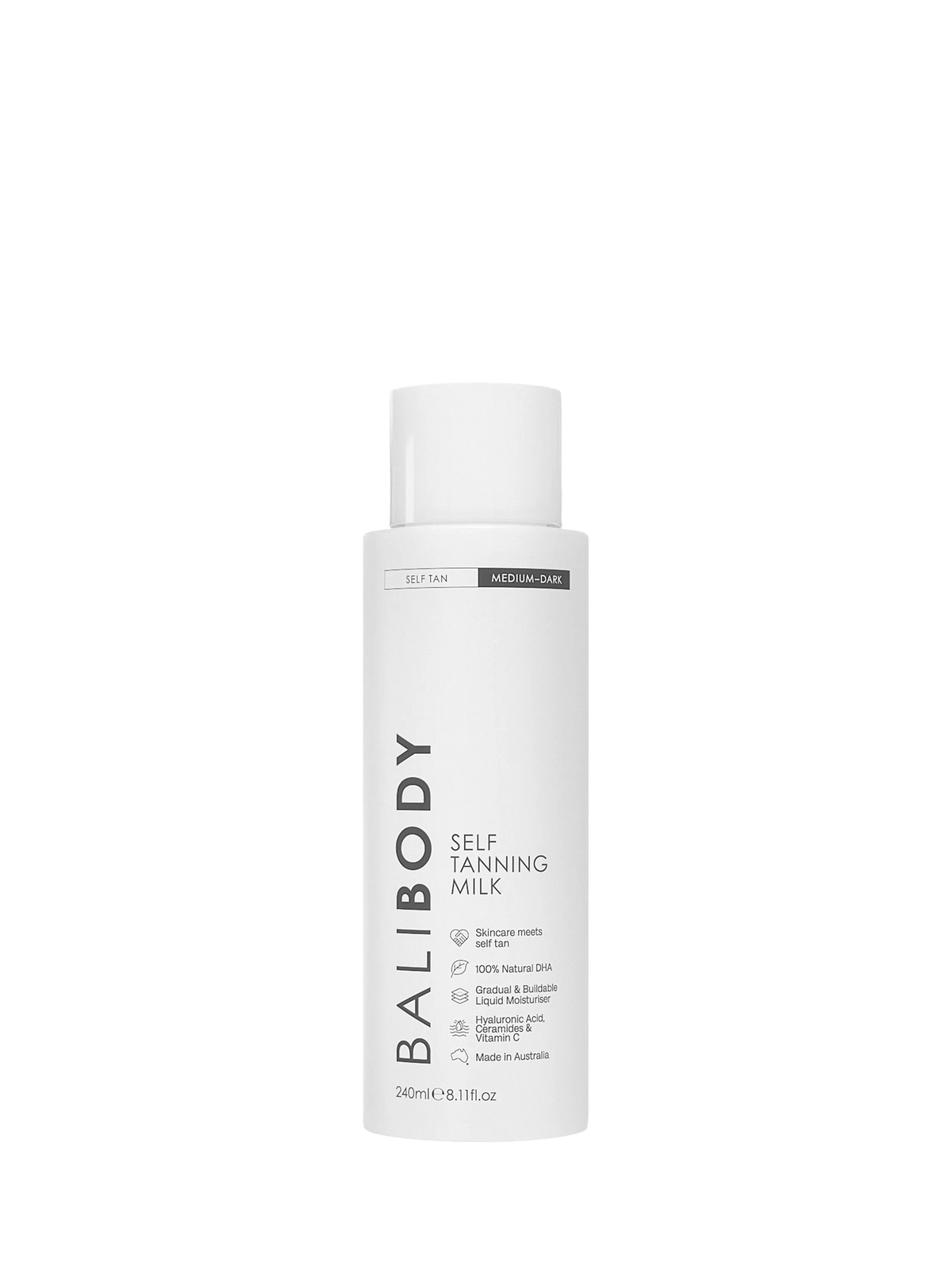 Bali Body self tan body milk 240ml bottle, UK version