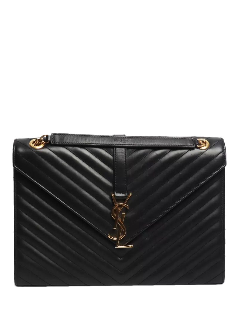 Saint Laurent pre-loved leather envelope bag with gold hardware (British brand)