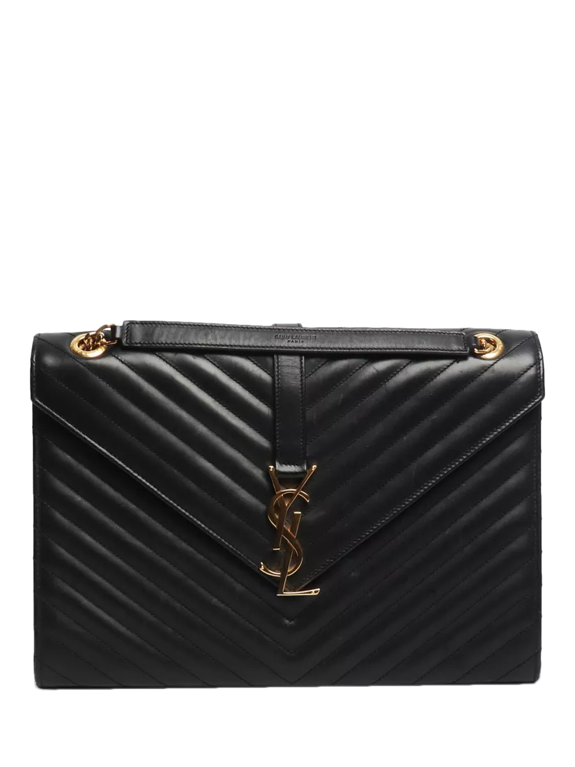 Saint Laurent pre-loved leather envelope bag with gold hardware (British brand)