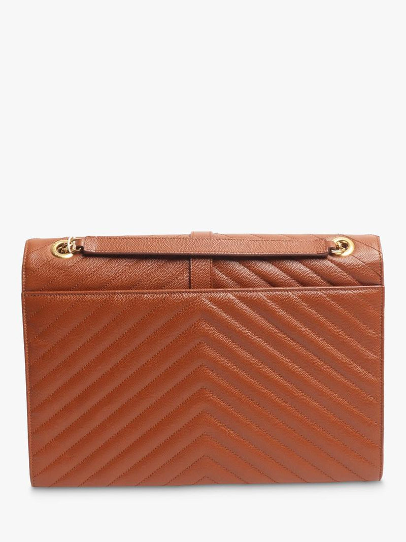 SAINT LAURENT brown leather envelope shoulder bag 31cm, imported from the UK