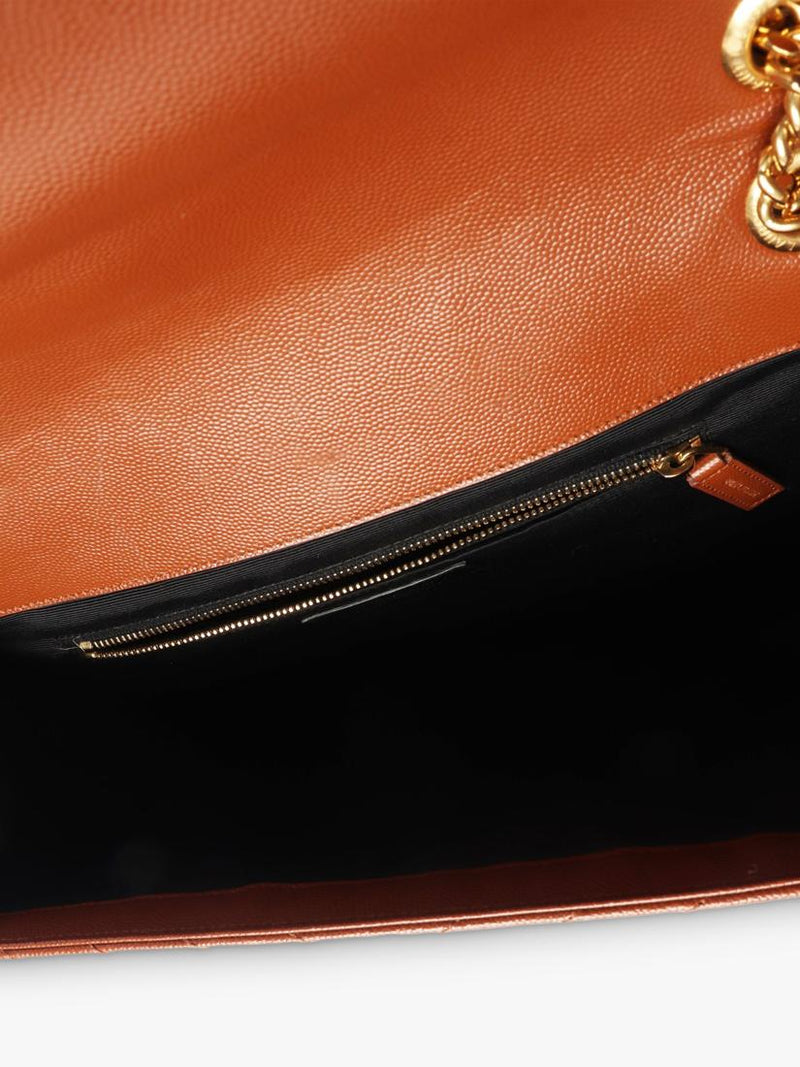 SAINT LAURENT brown leather envelope shoulder bag 31cm, imported from the UK