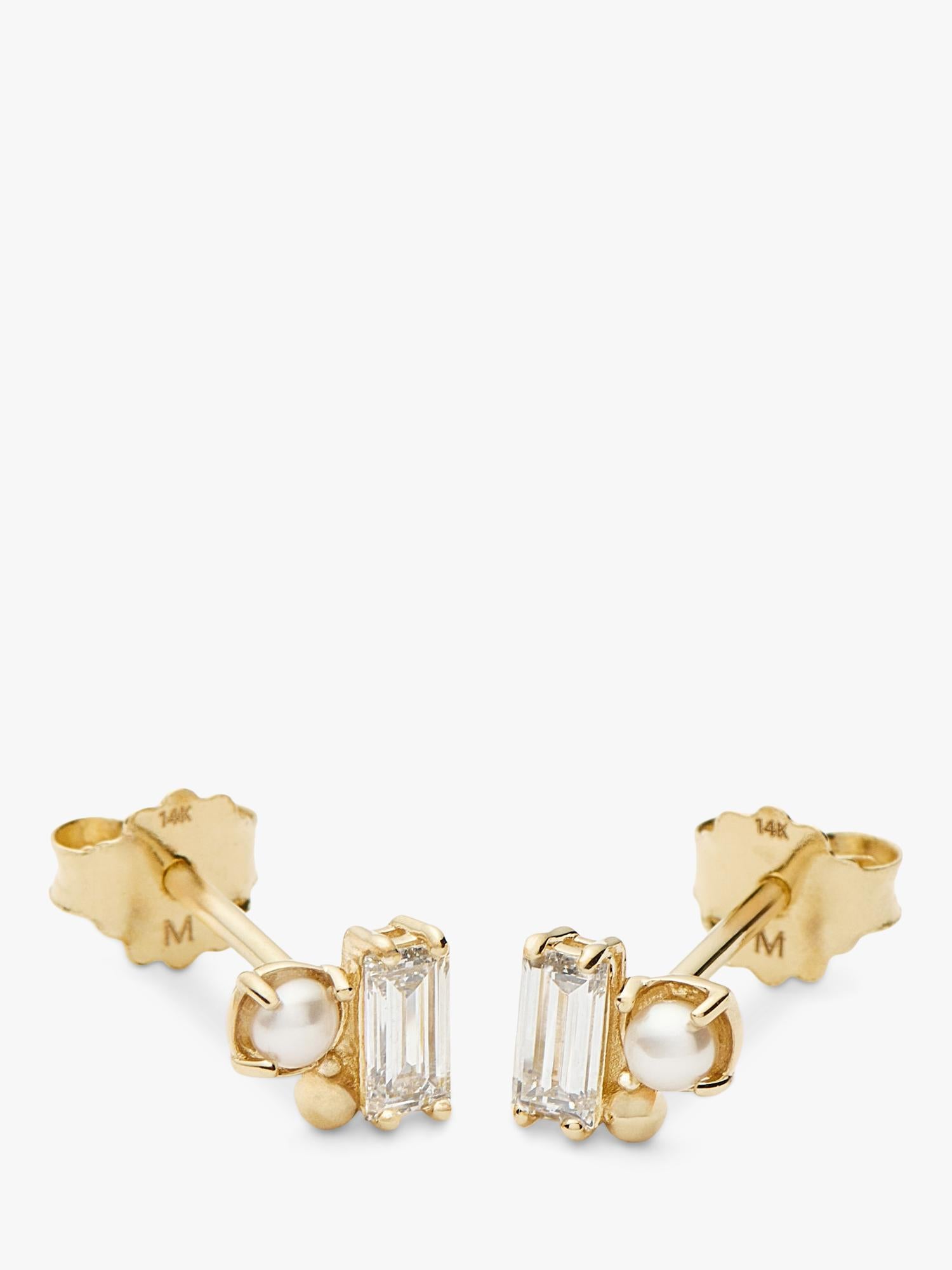Missoma diamond pearl stud earrings 14ct yellow gold, UK version