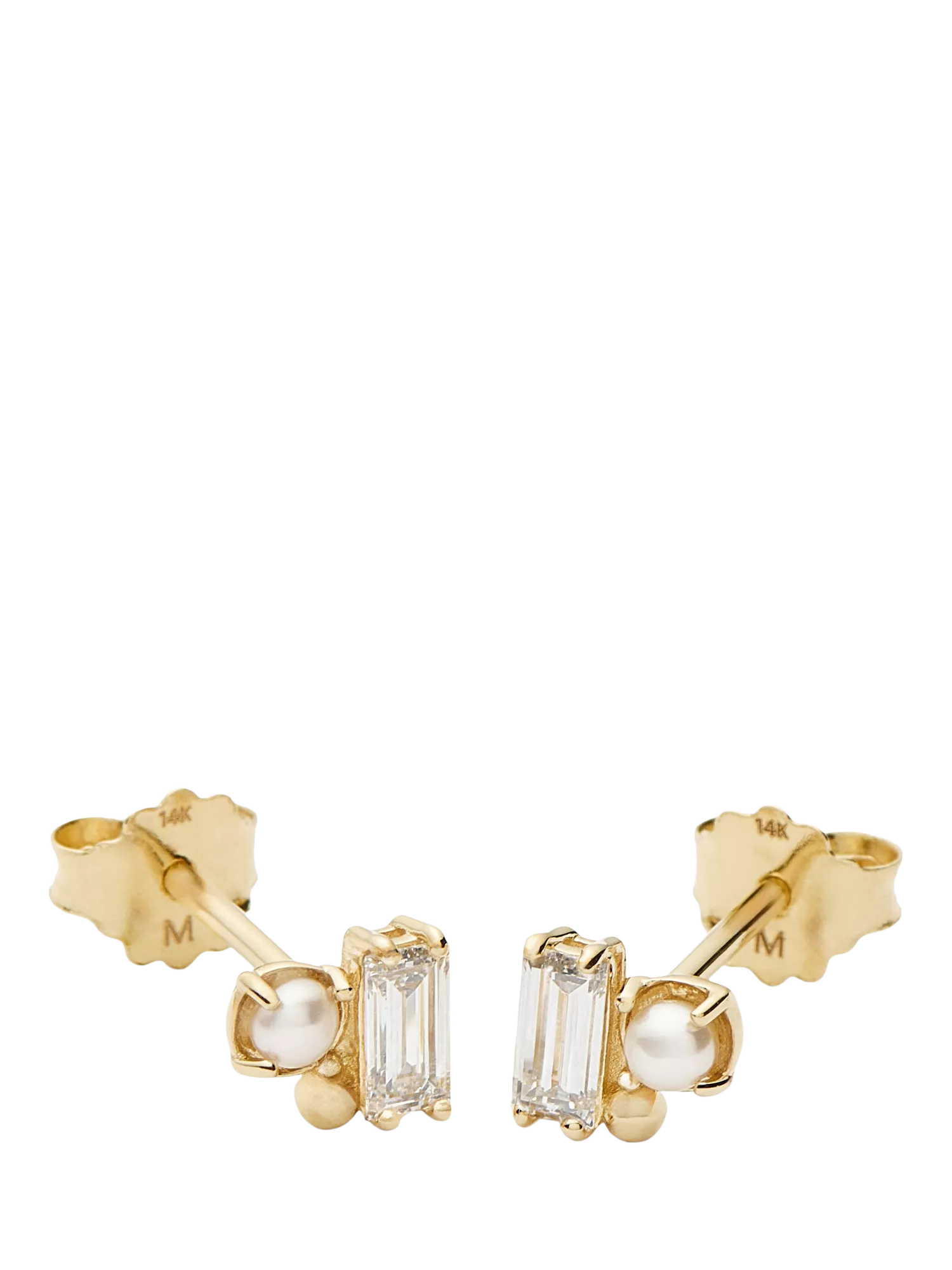 Missoma diamond pearl stud earrings 14ct yellow gold, UK version