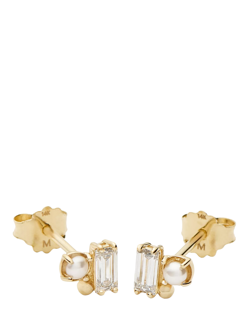 Missoma diamond pearl stud earrings 14ct yellow gold, UK version