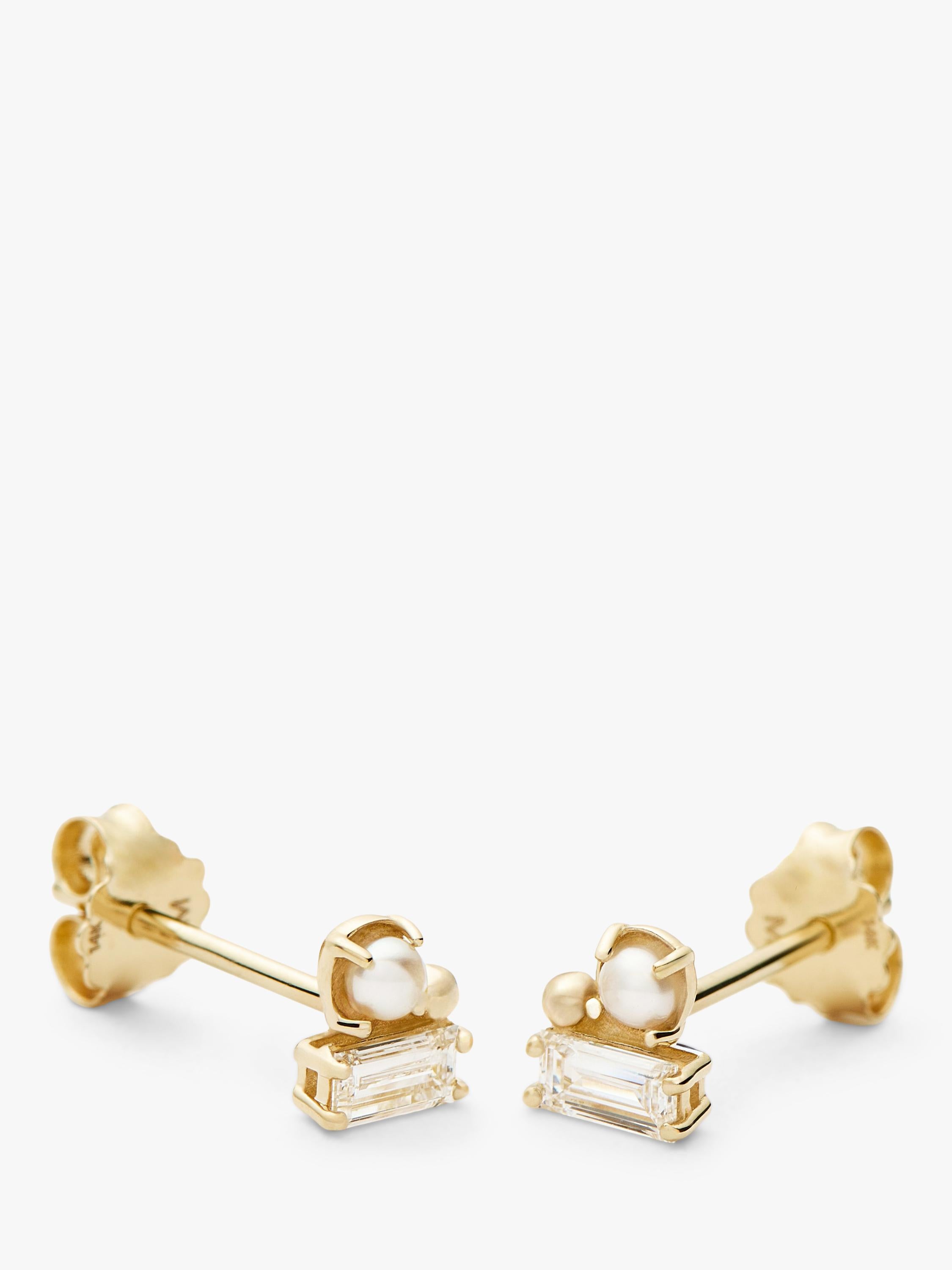 Missoma diamond pearl stud earrings 14ct yellow gold, UK version