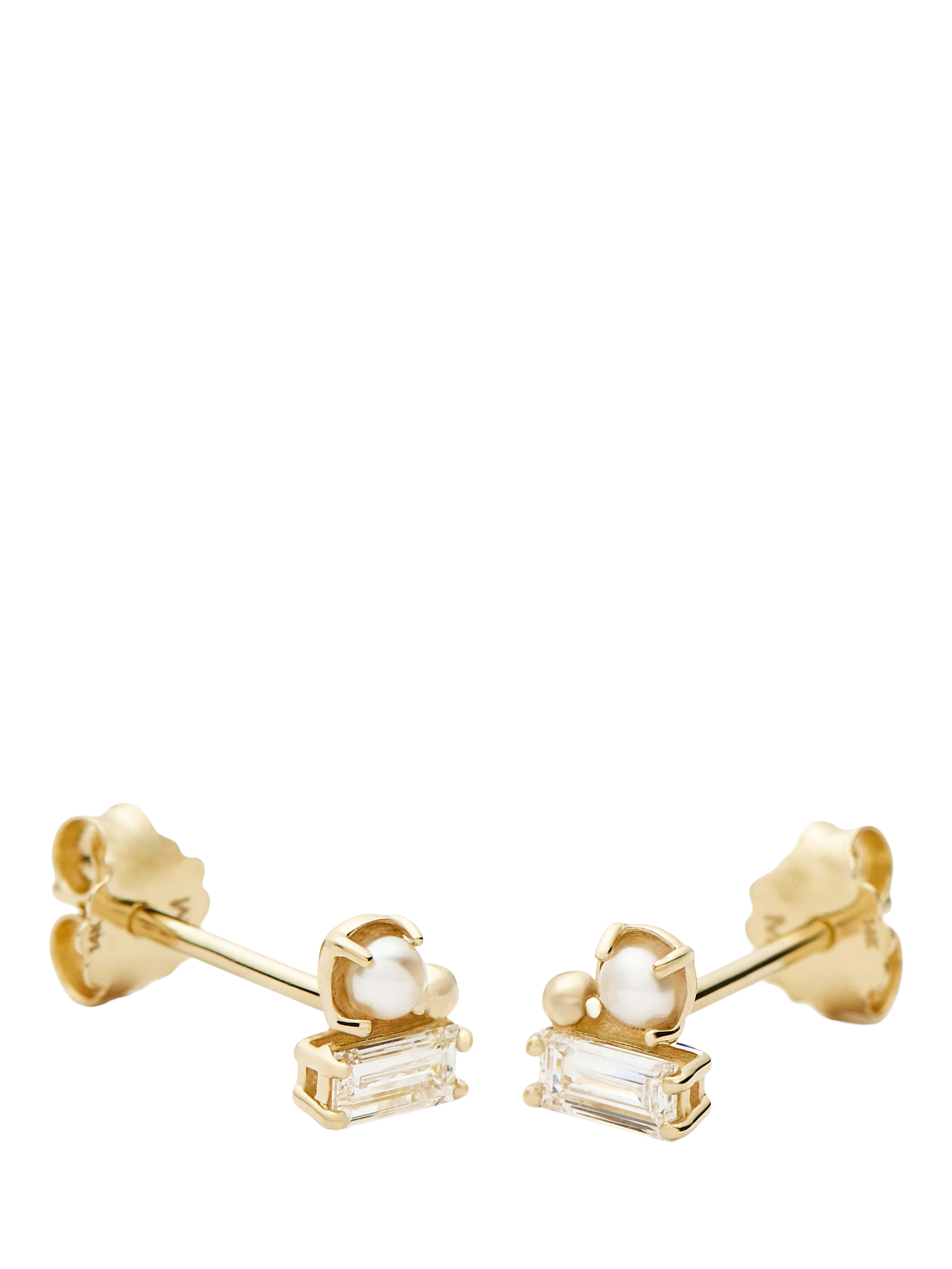 Missoma diamond pearl stud earrings 14ct yellow gold, UK version