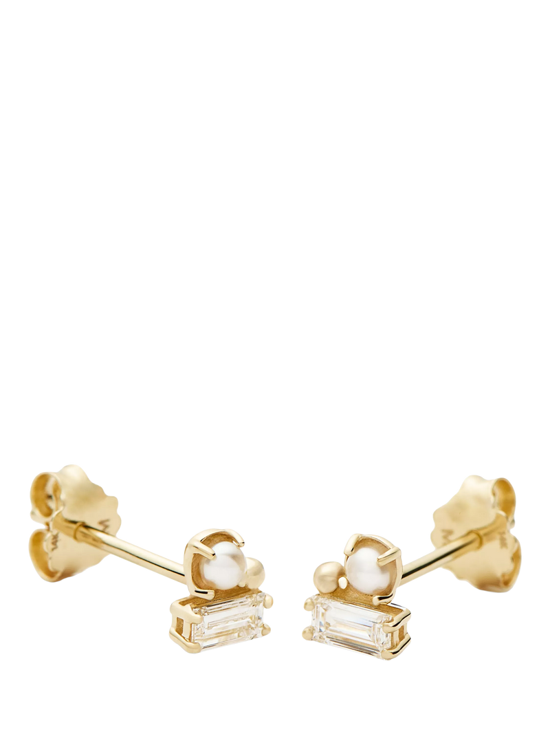 Missoma diamond pearl stud earrings 14ct yellow gold, UK version