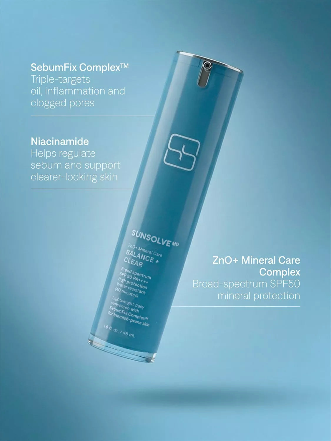 SunsolveMD mineral sunscreen Balance & Clear 48ml (British brand)