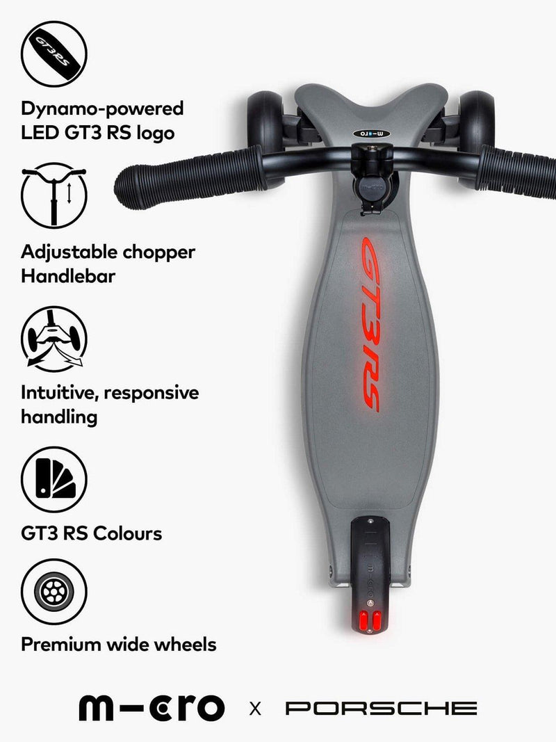 Micro Scooters Kickboard Deluxe LED Porsche Edition scooter metallic stone grey, imported from the UK