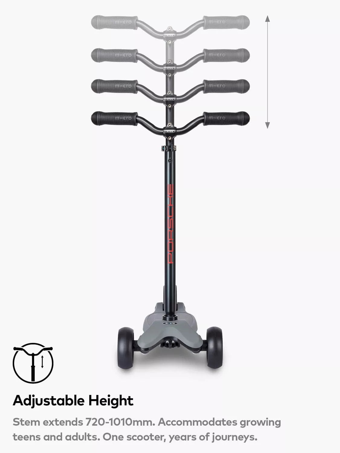 Micro Scooters Kickboard Deluxe LED Porsche Edition scooter metallic stone grey, imported from the UK