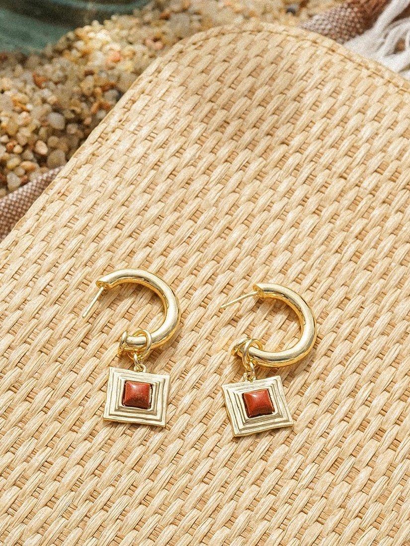 Daisy London jasper drop earrings in gold plated - British product