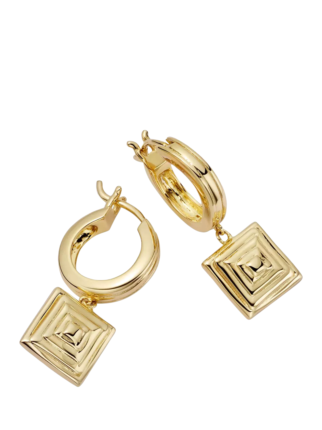 Daisy London gold plated huggie hoop earrings square drop (British brand)