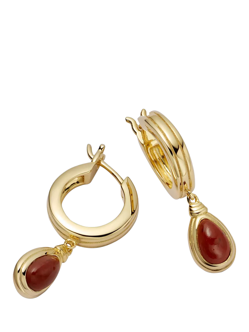 Daisy London 18ct gold plated red jasper hoop earrings, imported from the UK