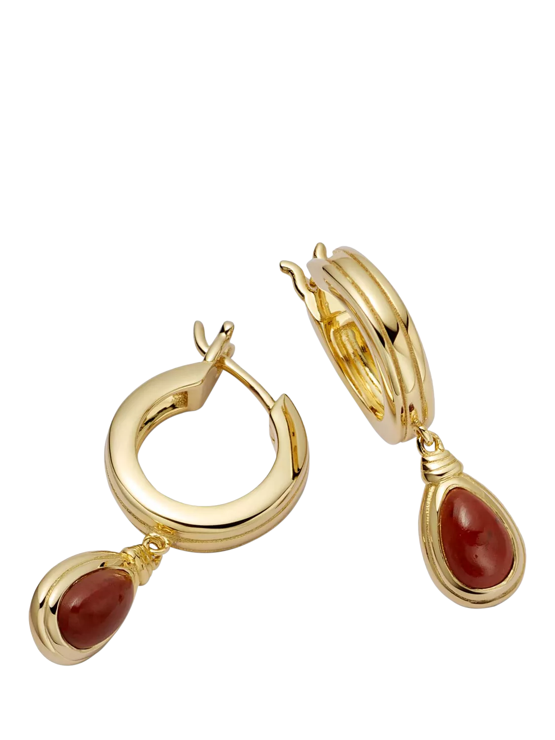 Daisy London 18ct gold plated red jasper hoop earrings, imported from the UK