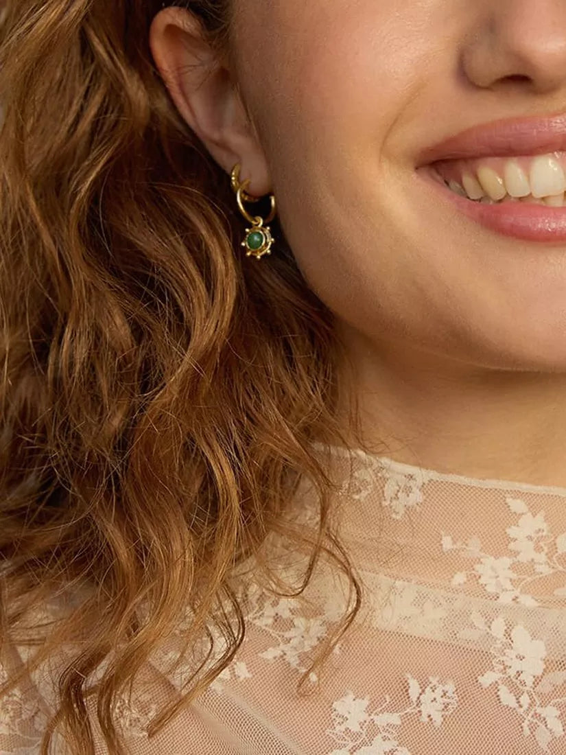 Daisy London aventurine hoop earrings 18ct gold plated - British product