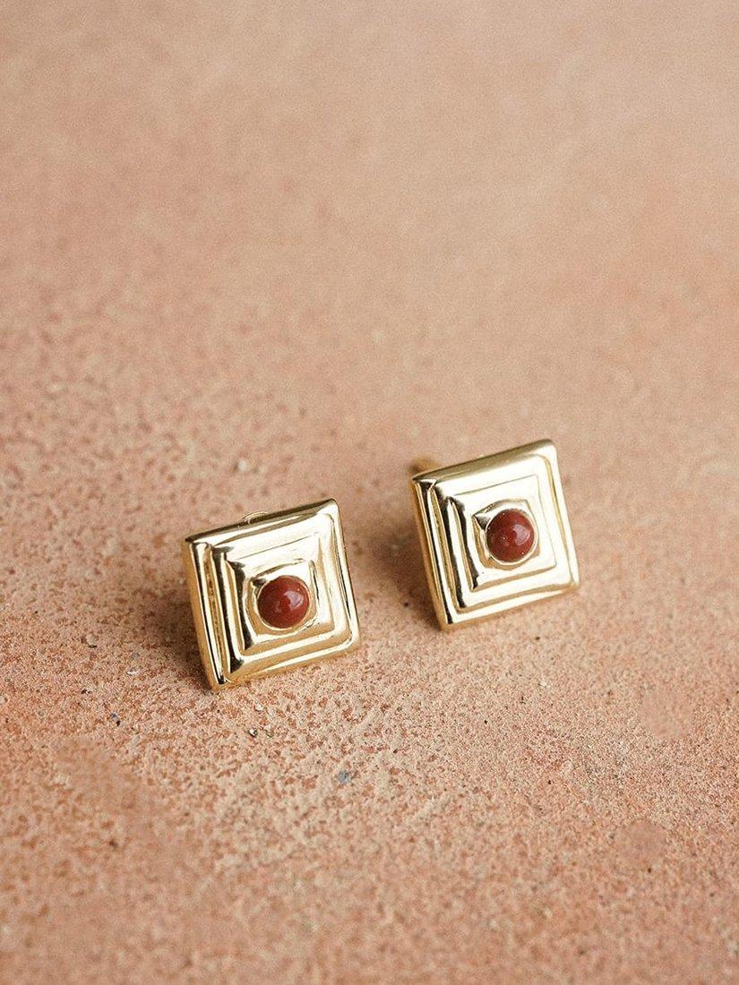 Daisy London 18ct gold plated agate stud earrings 9.3mm (British brand)
