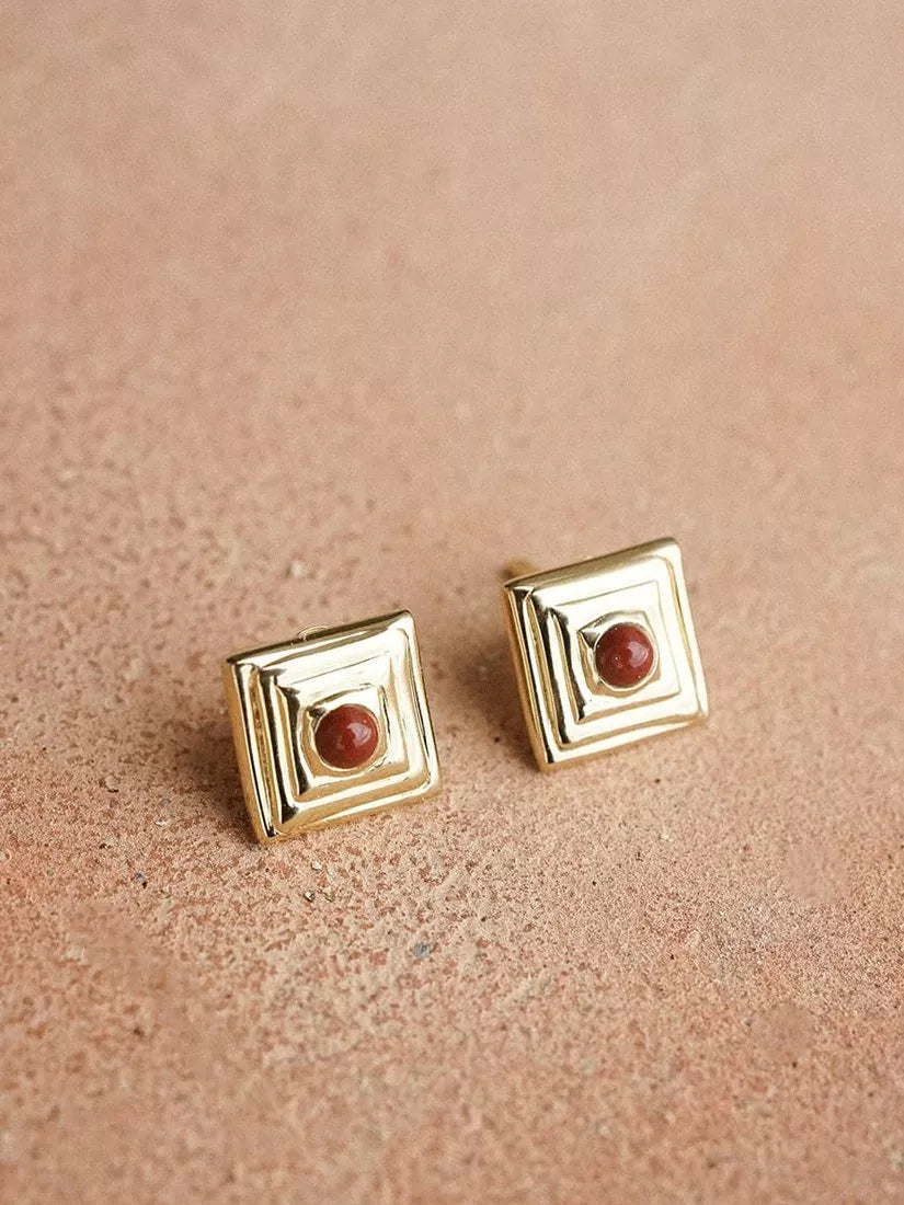 Daisy London 18ct gold plated agate stud earrings 9.3mm (British brand)