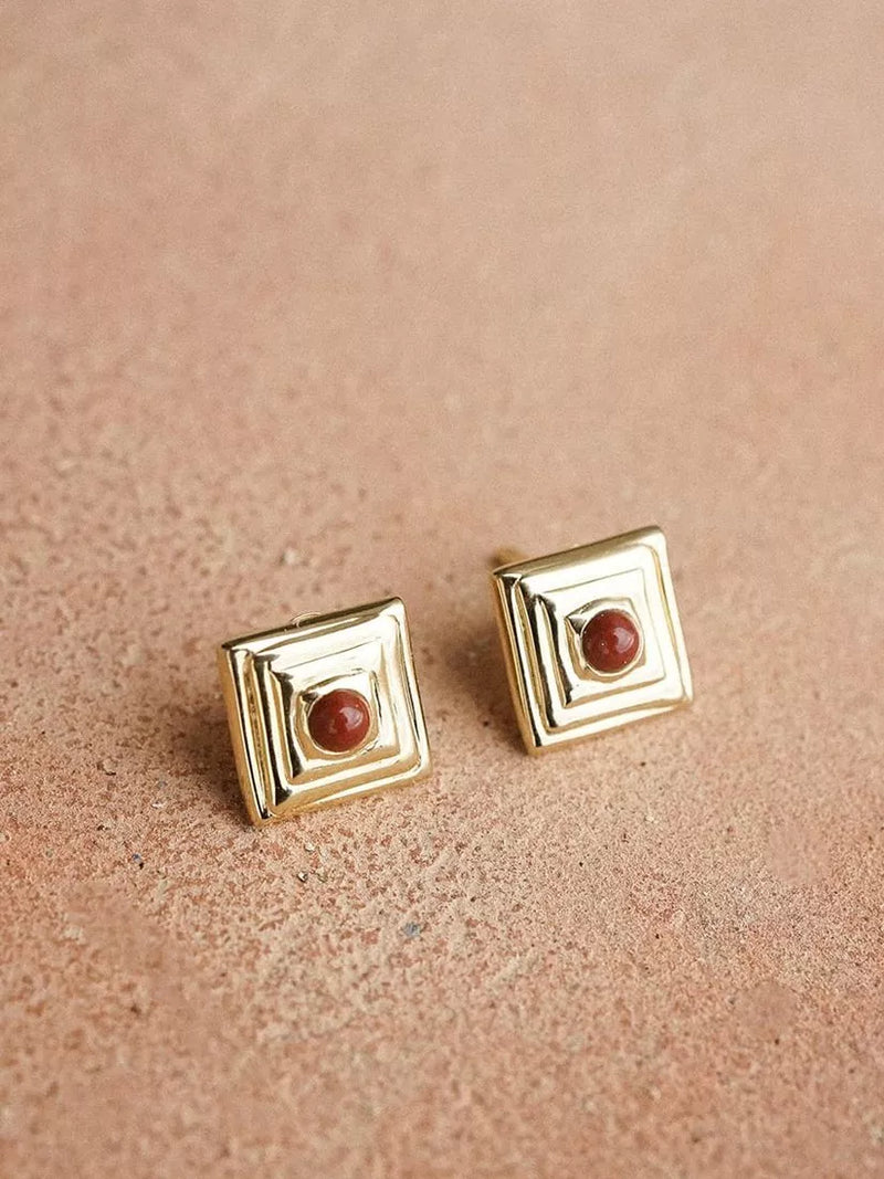 Daisy London 18ct gold plated agate stud earrings 9.3mm (British brand)