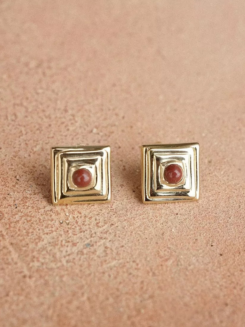 Daisy London 18ct gold plated agate stud earrings 9.3mm (British brand)