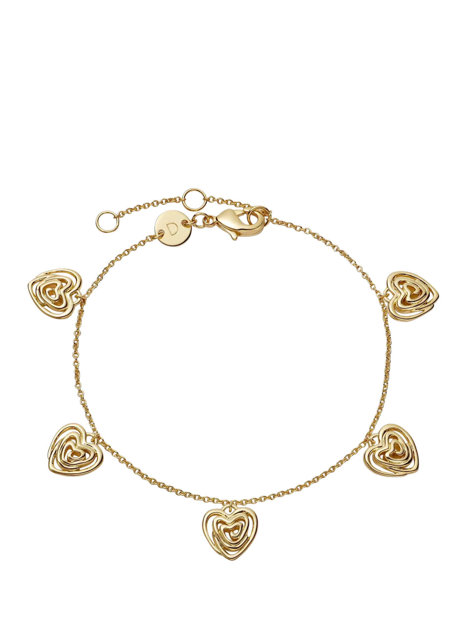Daisy London gold plated heart charm bracelet 18ct (British brand)