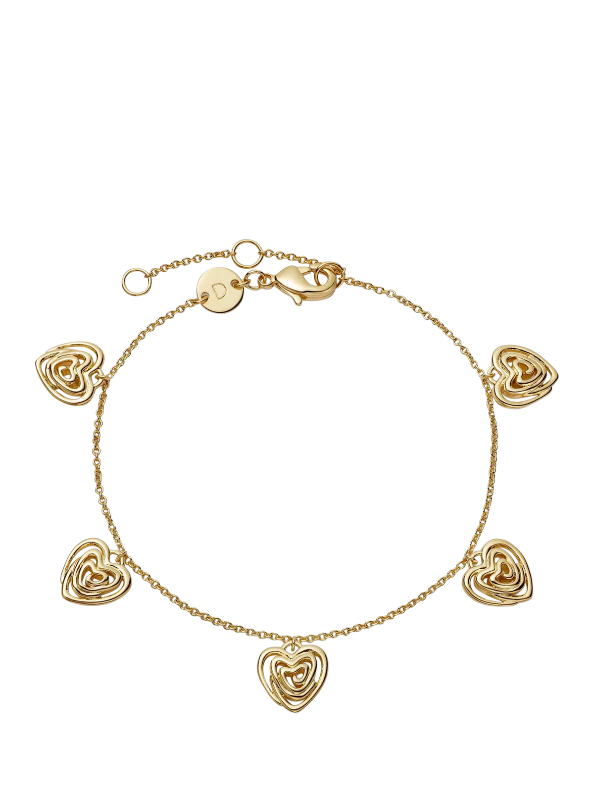 Daisy London gold plated heart charm bracelet 18ct (British brand)