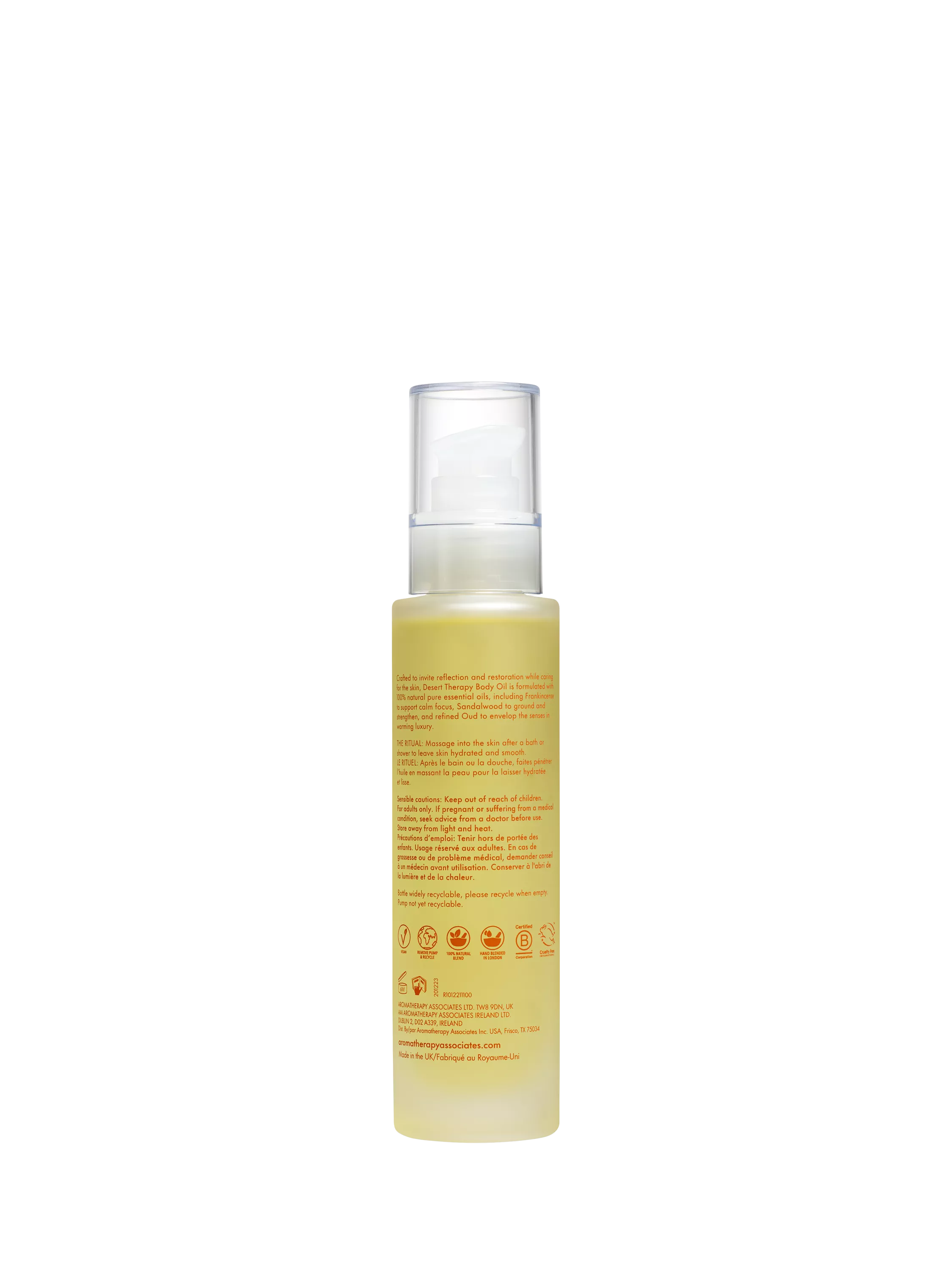 Aromatherapy Associates Desert Therapy body oil 100ml, imported from the UK