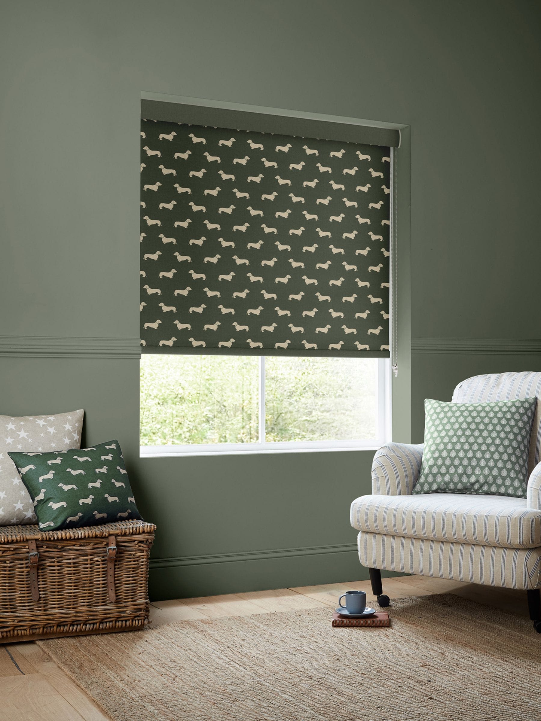 Emily Bond dachshund roller blind made to measure (British brand)