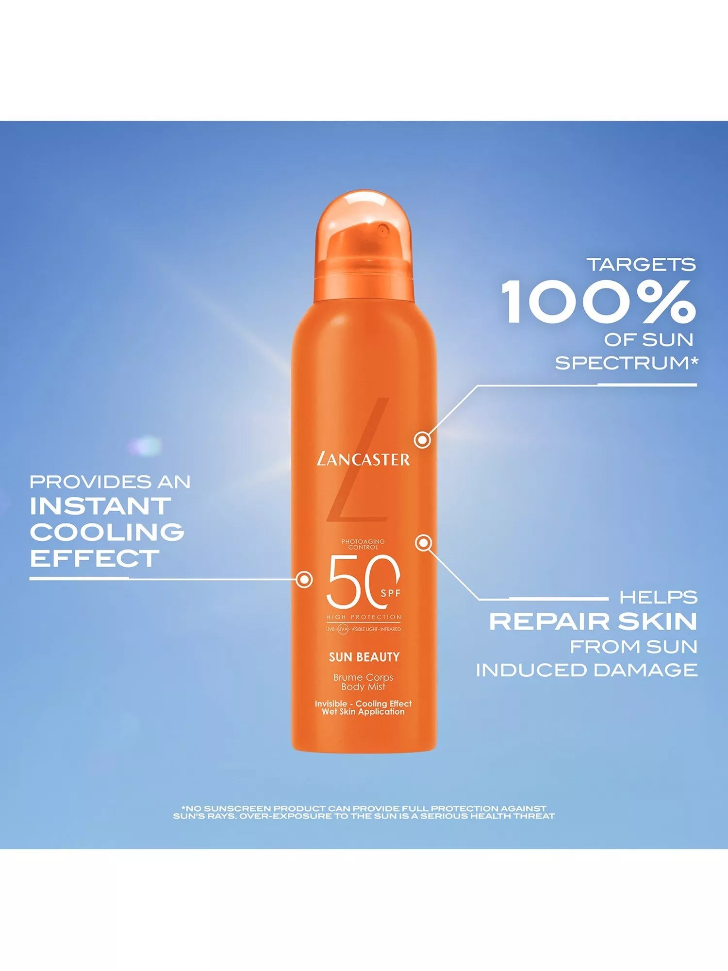 Lancaster Sun Body Mist SPF 50 200ml, imported from the UK