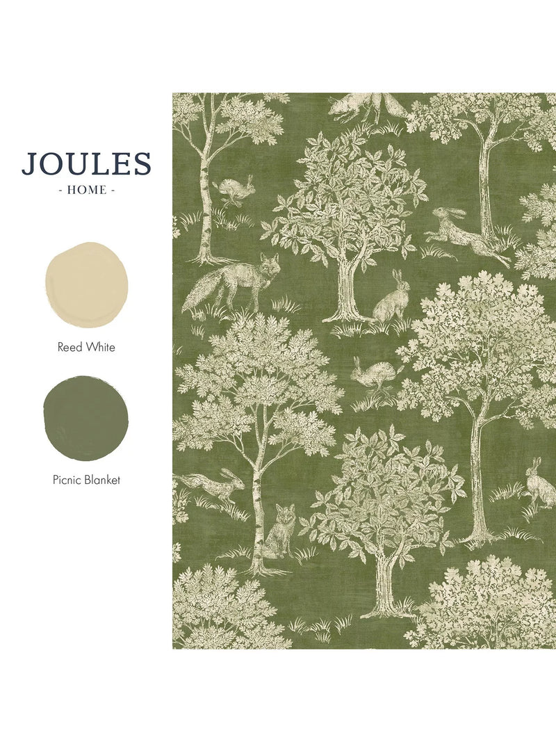 Joules Fox and Hare olive green wallpaper, imported from the UK