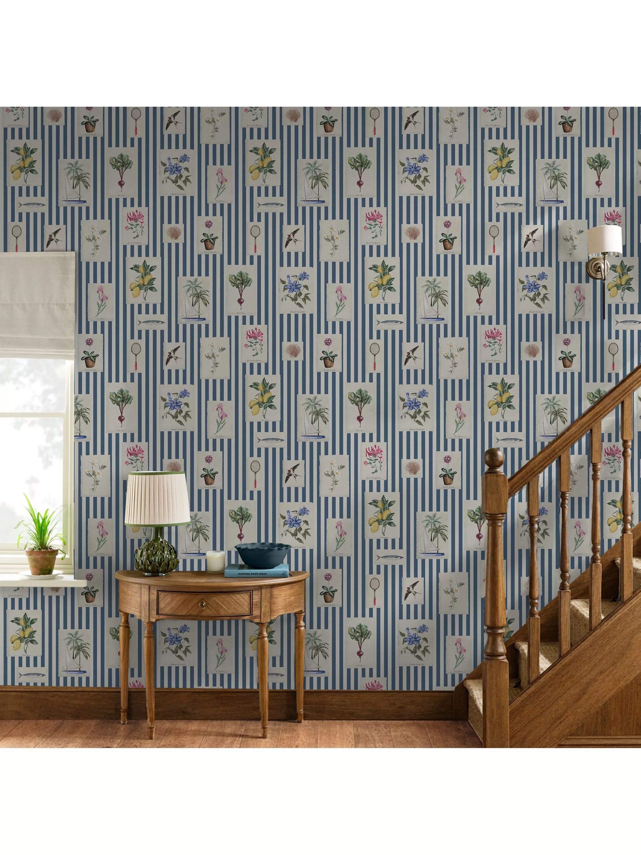 Joules Gallery Wall Stripe Wallpaper in blue (British brand)