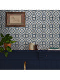 Joules Meadow Geo Wallpaper navy cream, imported from the UK