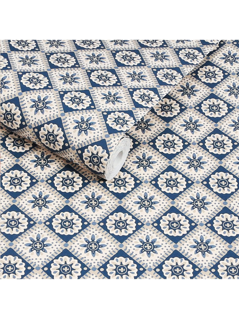 Joules Meadow Geo Wallpaper navy cream, imported from the UK