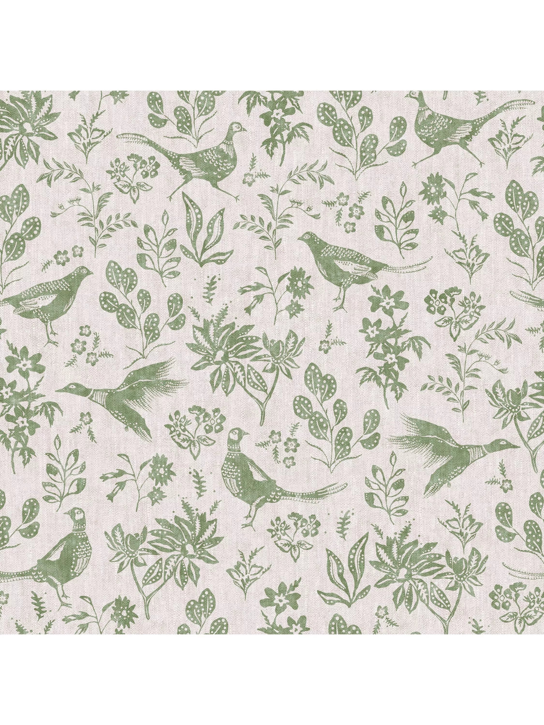 Joules pheasant print wallpaper linen green - British product