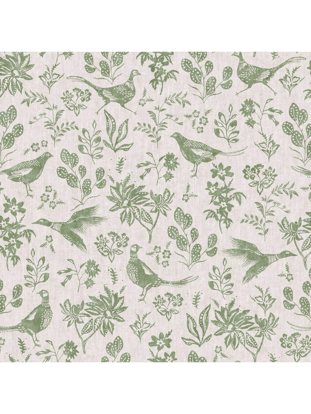 Joules pheasant print wallpaper linen green - British product