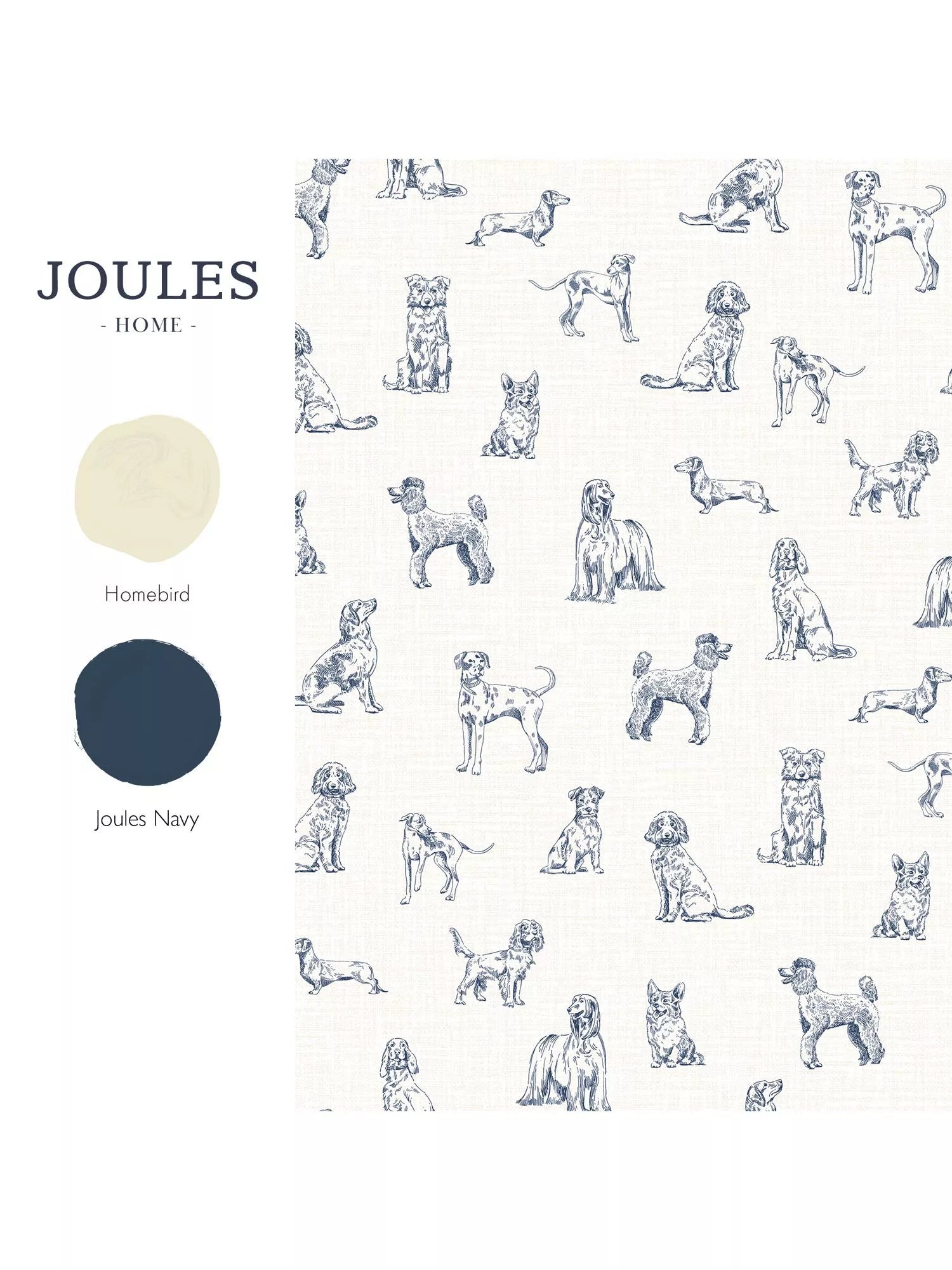 Joules Sketched Dogs wallpaper cream and blue roll (British brand)