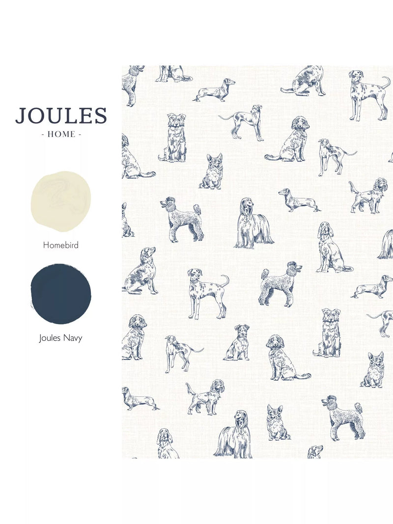 Joules Sketched Dogs wallpaper cream and blue roll (British brand)