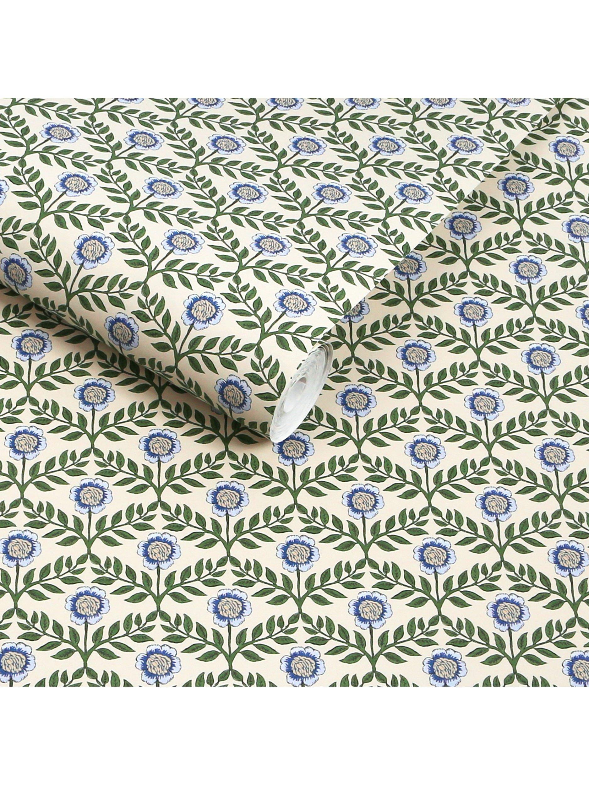 Joules Stately Floral wallpaper green and blue - British product