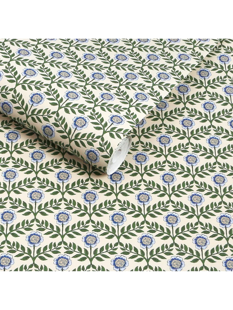 Joules Stately Floral wallpaper green and blue - British product